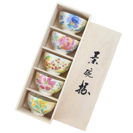日本进口和蓝陶瓷饭碗日式甜品小汤碗5入碗礼盒套装花蝴蝶2入盘5入碗2入面碗 商品图2