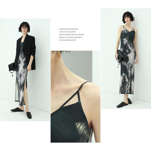 【秒杀】COCOBELLA新中式水墨晕染吊带裙女夏国风针织侧开叉长裙FR560 商品图3