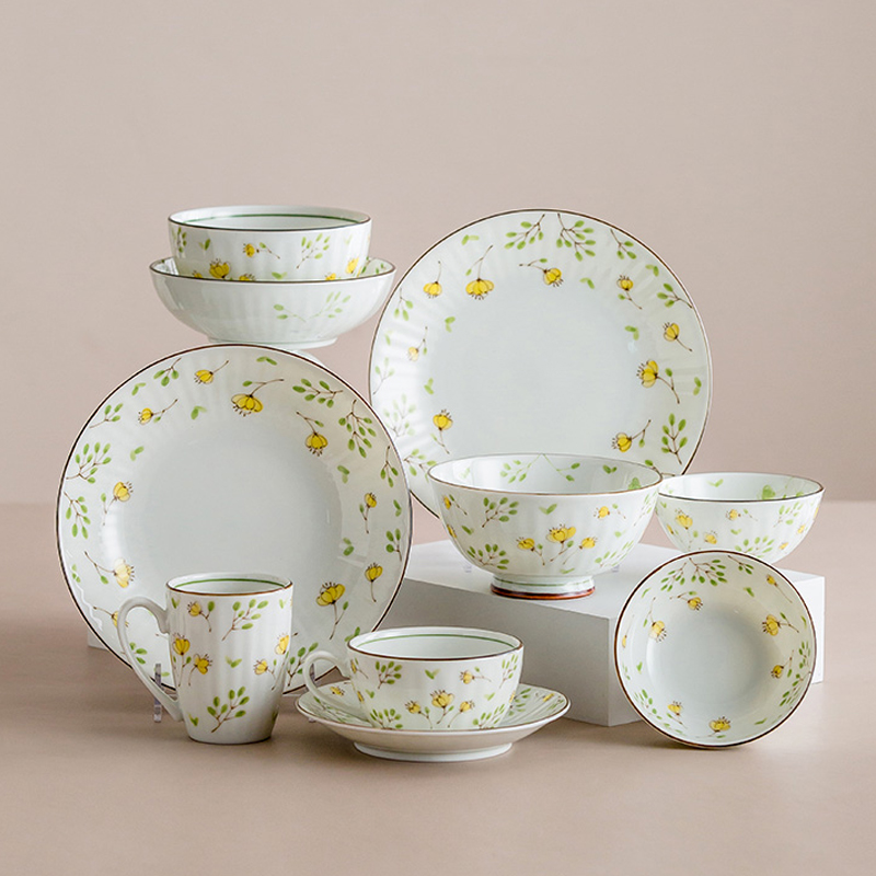 日本进口美浓烧花之语日式釉下彩清新田园风陶瓷饭碗餐盘汤碗