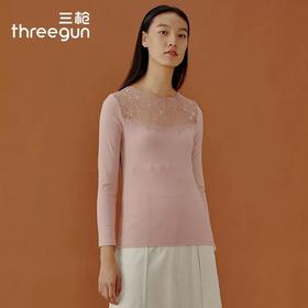 Threegun三枪 【浄呼吸】花边圆领女士长袖上衣打底衫-23542A911