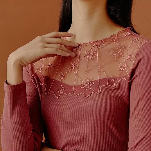 Threegun三枪 【浄呼吸】花边圆领女士长袖上衣打底衫-23542A911 商品图3