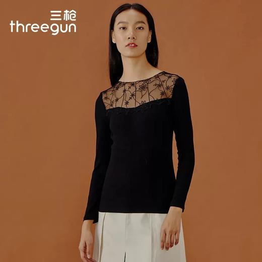 Threegun三枪 【浄呼吸】花边圆领女士长袖上衣打底衫-23542A911 商品图1