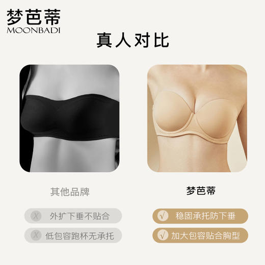 梦芭蒂无肩带薄款内衣女大码无痕聚拢防滑防掉软钢圈文胸素月光面 商品图4