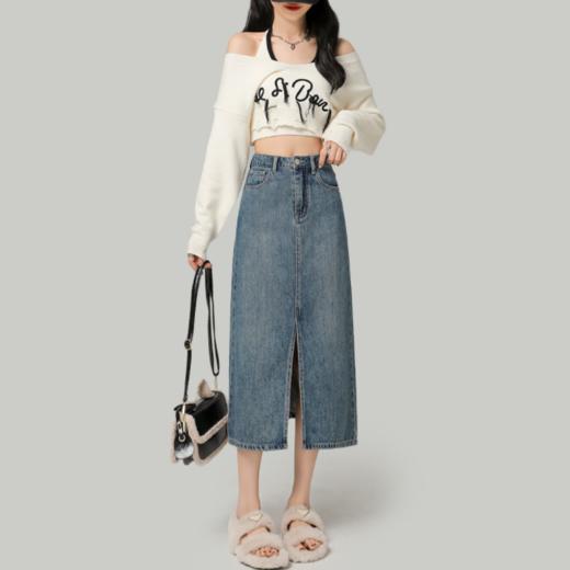 高腰牛仔A字半身裙 棉质牛仔裙【233-18】 商品图7