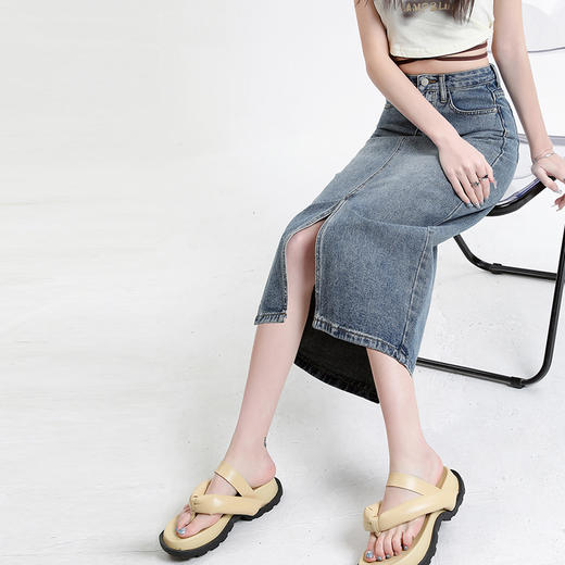 高腰牛仔A字半身裙 棉质牛仔裙【233-18】 商品图12