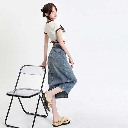 高腰牛仔A字半身裙 棉质牛仔裙【233-18】 商品图1