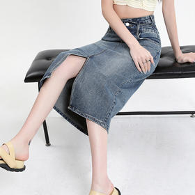 高腰牛仔A字半身裙 棉质牛仔裙【233-18】