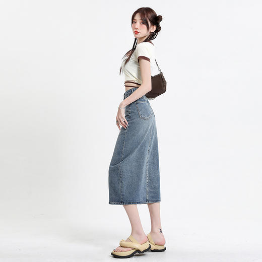 高腰牛仔A字半身裙 棉质牛仔裙【233-18】 商品图10