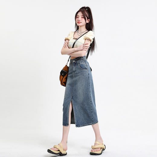 高腰牛仔A字半身裙 棉质牛仔裙【233-18】 商品图6