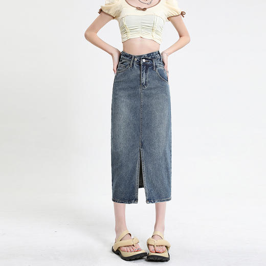 高腰牛仔A字半身裙 棉质牛仔裙【233-18】 商品图4