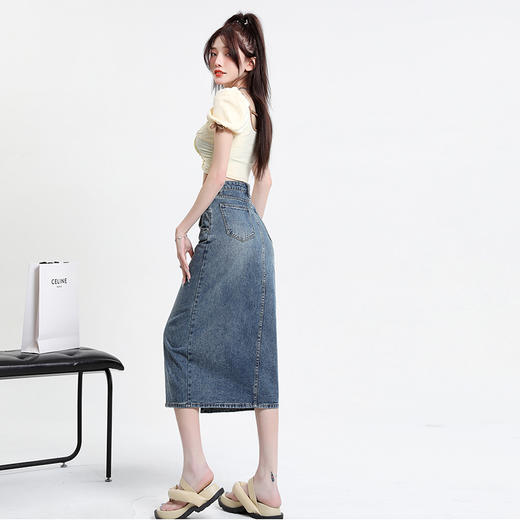 高腰牛仔A字半身裙 棉质牛仔裙【233-18】 商品图8