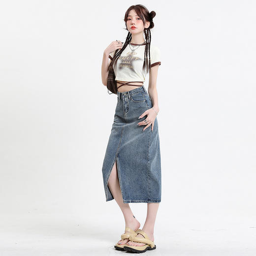 高腰牛仔A字半身裙 棉质牛仔裙【233-18】 商品图3