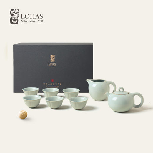 陆宝 天青汝窑茶具套组一壶六杯套装可养蝉翼开片收藏功夫茶具 商品图0