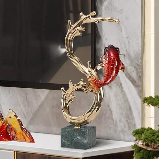 全铜鲤鱼摆件轻奢纯铜鱼跃龙门装饰品客厅电视柜酒柜摆设乔迁礼品纯铜如鱼得水摆件 （8字形） 商品图1