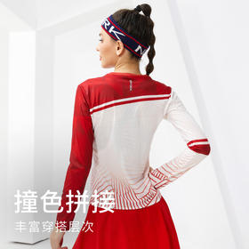 VANSYDICAL长袖跑步运动上衣轻薄透气印花撞色跳操服显瘦健身T恤