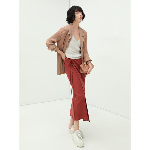 COCOBELLA围裹式针织坑条半身裙垂坠弹力通勤气质长裙HS609B 商品图2