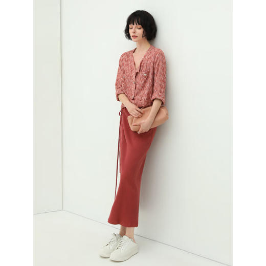 COCOBELLA围裹式针织坑条半身裙垂坠弹力通勤气质长裙HS609B 商品图1