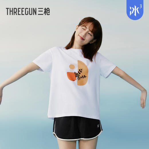 Threegun三枪 【冰泉棉】印花圆领女士短袖T恤-24240A011 商品图2