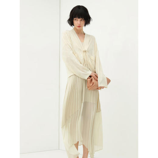 COCOBELLA设计感拼接缎面百褶裙飘逸压褶不对称半身长裙HS535 商品图2