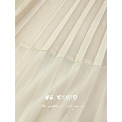 COCOBELLA设计感拼接缎面百褶裙飘逸压褶不对称半身长裙HS535 商品图3