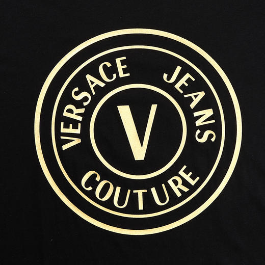 VERSACE JEANS COUTURE 春夏新品 男士V字徽标印花圆领短袖T恤 黑色金标 74GAHT05 CJ00T 商品图4