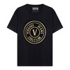 VERSACE JEANS COUTURE 春夏新品 男士V字徽标印花圆领短袖T恤 黑色金标 74GAHT05 CJ00T 商品缩略图0