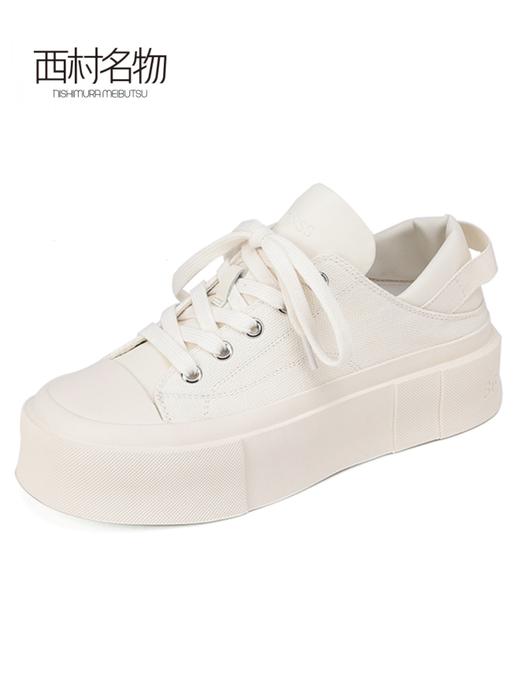 西村名物2023年春季新款休闲厚底板鞋百搭小白鞋增高帆布鞋33301 商品图1