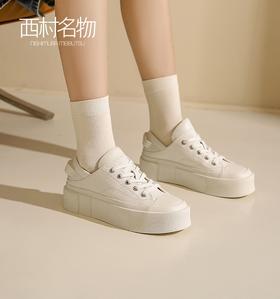西村名物2023年春季新款休闲厚底板鞋百搭小白鞋增高帆布鞋33301