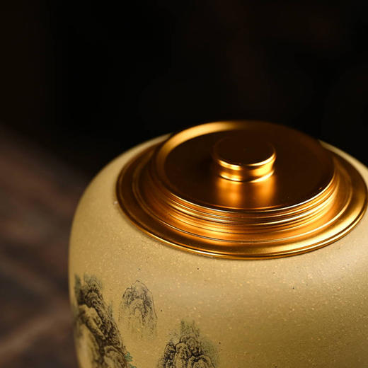 智慧-宜兴紫砂普洱醒茶罐大号一斤装锡盖普洱茶罐福禄双兔茶叶罐（500ml）家用散茶罐 商品图3