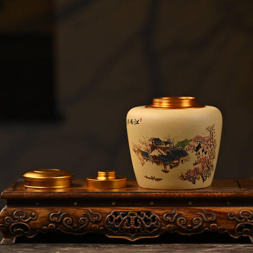 智慧-宜兴紫砂普洱醒茶罐大号一斤装锡盖普洱茶罐福禄双兔茶叶罐（500ml）家用散茶罐 商品图1