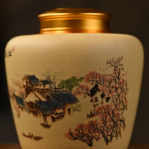 智慧-宜兴紫砂普洱醒茶罐大号一斤装锡盖普洱茶罐福禄双兔茶叶罐（500ml）家用散茶罐 商品图0