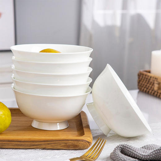 凡瑞斯骨瓷 纯白系列轻奢简约中式散件面碗饭碗平盘菜盘家用碗碟组合自由搭配 商品图2