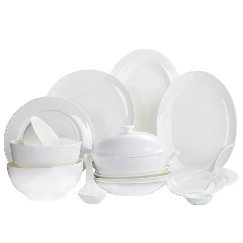 凡瑞斯骨瓷 纯白系列轻奢简约中式散件面碗饭碗平盘菜盘家用碗碟组合自由搭配