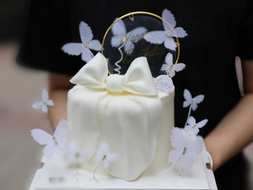 「纯白法式·蝴蝶结」翻糖巧克力·100%动物奶油（附图5寸加高·提前4天预订） 商品图3