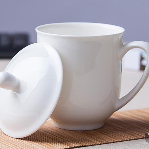 凡瑞斯纯白会议杯唐山骨瓷水杯茶杯带盖办公室个人专用 商品图5