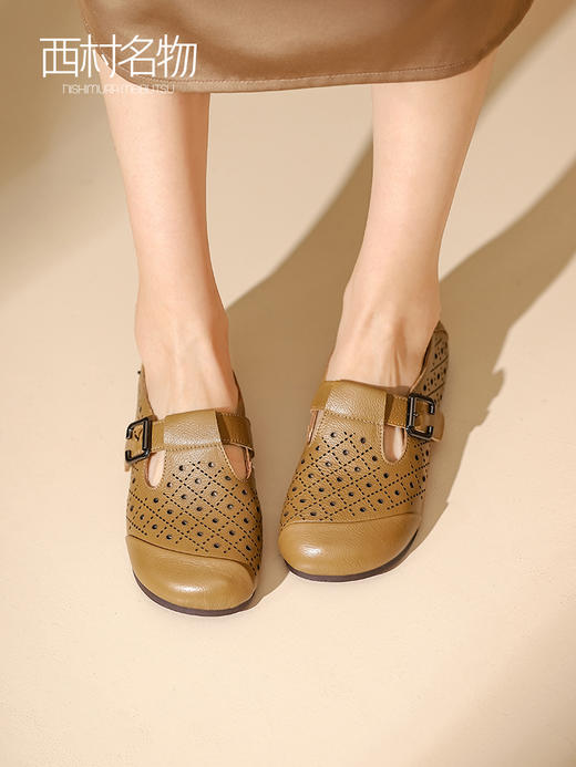 西村名物2023夏季新款休闲风镂空扣带单鞋女软底软面洞洞鞋13181 商品图0