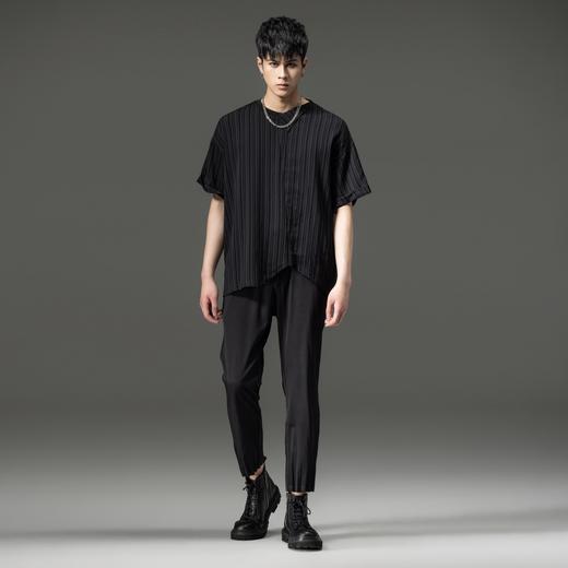 PINLI品立夏季新款男装压褶小脚裤黑色轻薄休闲九分裤潮牌束脚裤，B242117159-B222517105 商品图3