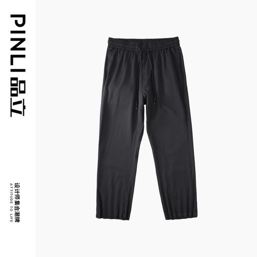 PINLI品立夏季新款男装压褶小脚裤黑色轻薄休闲九分裤潮牌束脚裤，B242117159-B222517105 商品图4