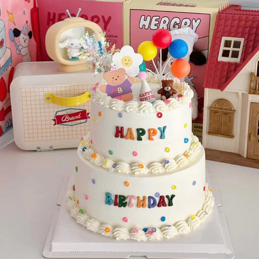 【ins风小熊主题】简约款双层儿童蛋糕 商品图0