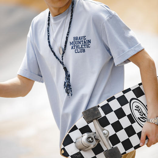 马登工装 美式休闲马卡龙色短袖t恤植绒字母印花全棉圆领体恤男夏 商品图4