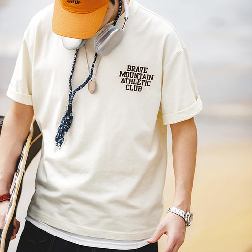 马登工装 美式休闲马卡龙色短袖t恤植绒字母印花全棉圆领体恤男夏 商品图3