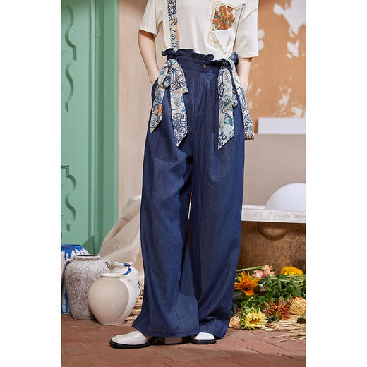 两三事梵高 穿花引蝶  2025年新款复古印花布背带牛仔裤女宽松 商品图2