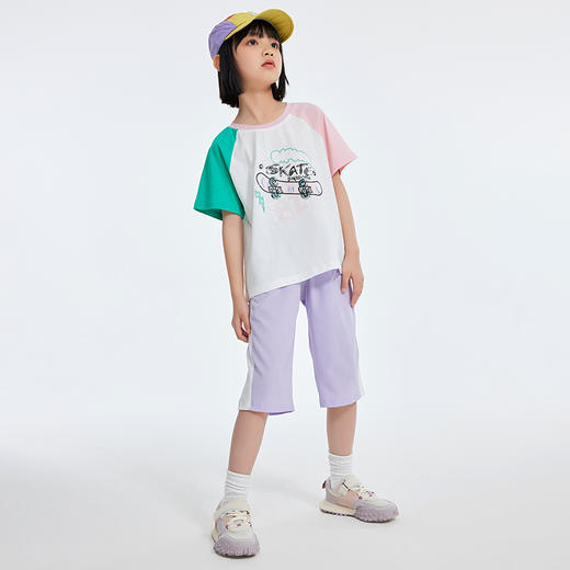 【2024夏款清仓】龙之涵 中大童吸湿排汗撞边七分短裤 23年夏季新款休闲运动裤 婴幼儿A类标准 商品图7