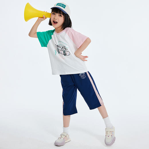 【2024夏款清仓】龙之涵 中大童吸湿排汗撞边七分短裤 23年夏季新款休闲运动裤 婴幼儿A类标准 商品图11