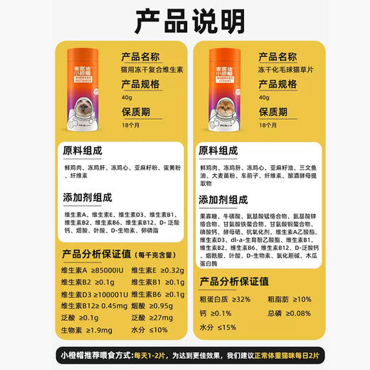 麦富迪小橙帽冻干化毛球片猫草片卵磷脂猫咪维生素化毛膏猫咪宠物 商品图1