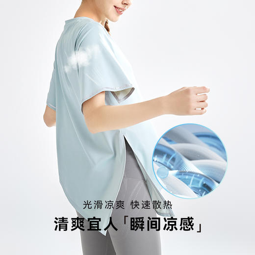 【秒杀】i-mummy斜摆撞色凉感防晒短袖 春夏装外穿上衣t恤女夏季宽松UPF50 商品图4