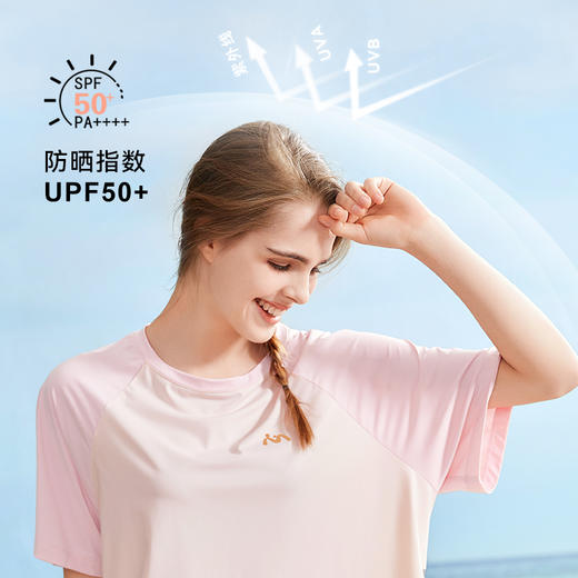 【秒杀】i-mummy斜摆撞色凉感防晒短袖 春夏装外穿上衣t恤女夏季宽松UPF50 商品图6