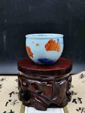 B-YY-1003 隐艺青花斗彩 金玉满堂 压手小缸 玉泥制