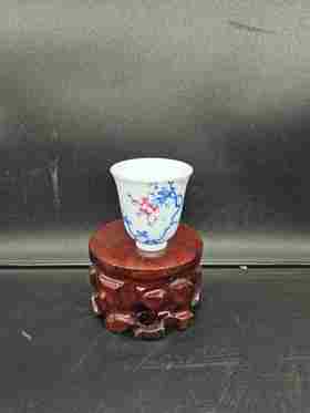 B-YY-1006 隐艺青花斗彩 海棠花开 仰钟杯 玉泥制