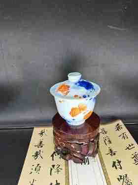 B-YY-1001 隐艺青花斗彩 金玉满堂 三才盖碗 玉泥制